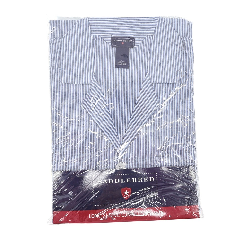 NEW Saddlebred Pajama Set Blue Striped Long Sleeve‎ Cotton Blend Mens Large